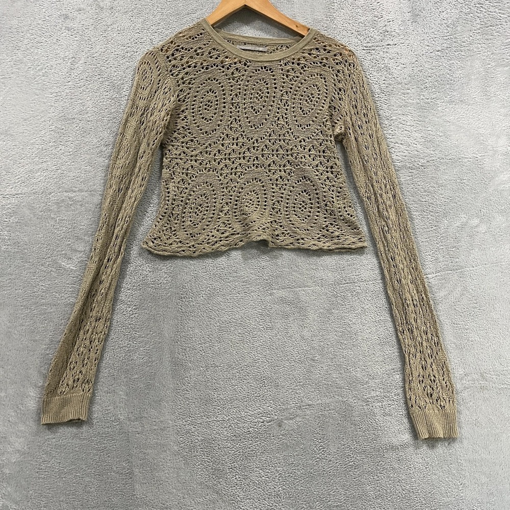 Rubbish Cropped Sweater Womens Small Green Geometric‎ Cotton Ribbed Crochet Knit